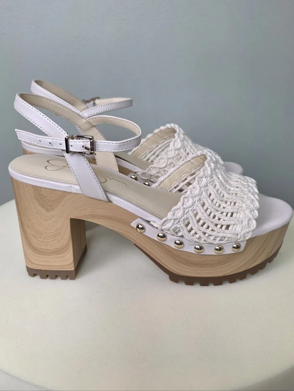 Jessica Simpson Timia Woven Platform Sandals Chalk White Boho Clog Heel 7.5 NIB!